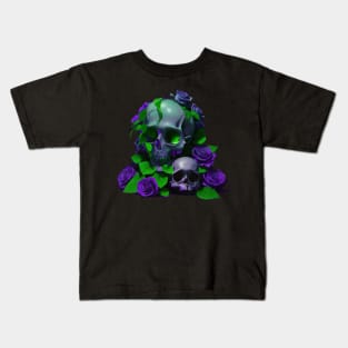 Aesthetic Skulls and Roses | Violet and Green Kids T-Shirt